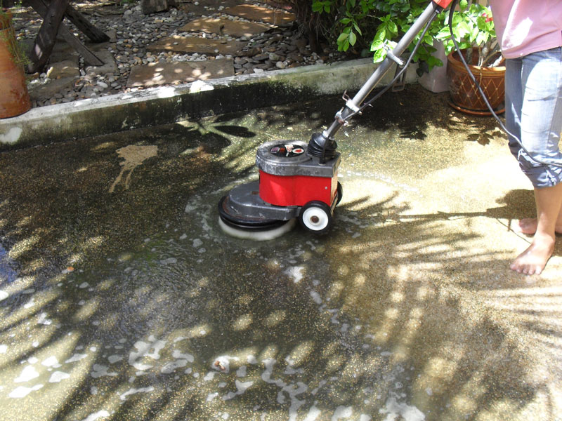 yard cleaning with nylon brushes